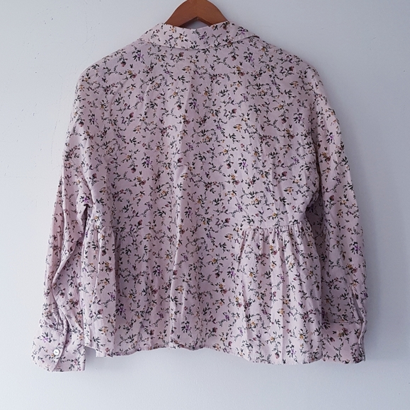 ZARA Pink Floral Collar Neck Cotton + Linen Front Button Peplum Shirt - Picture 11 of 11